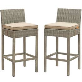 Conduit Outdoor Patio Wicker Rattan Bar Stool Set of 2 by Modway - Light Gray Beige