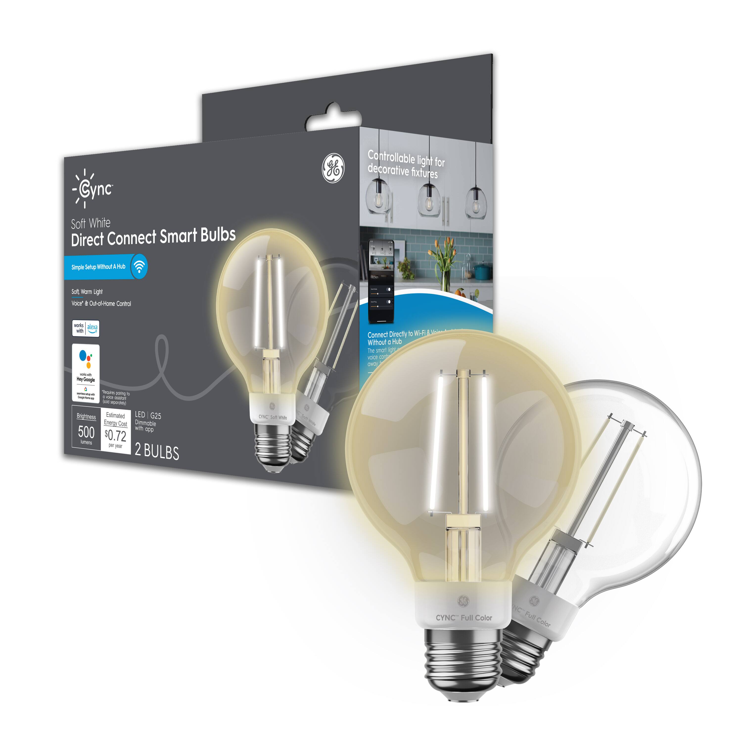Cync - G25 Smart LED Globe Light Bulbs (2 Pack) - Soft - White