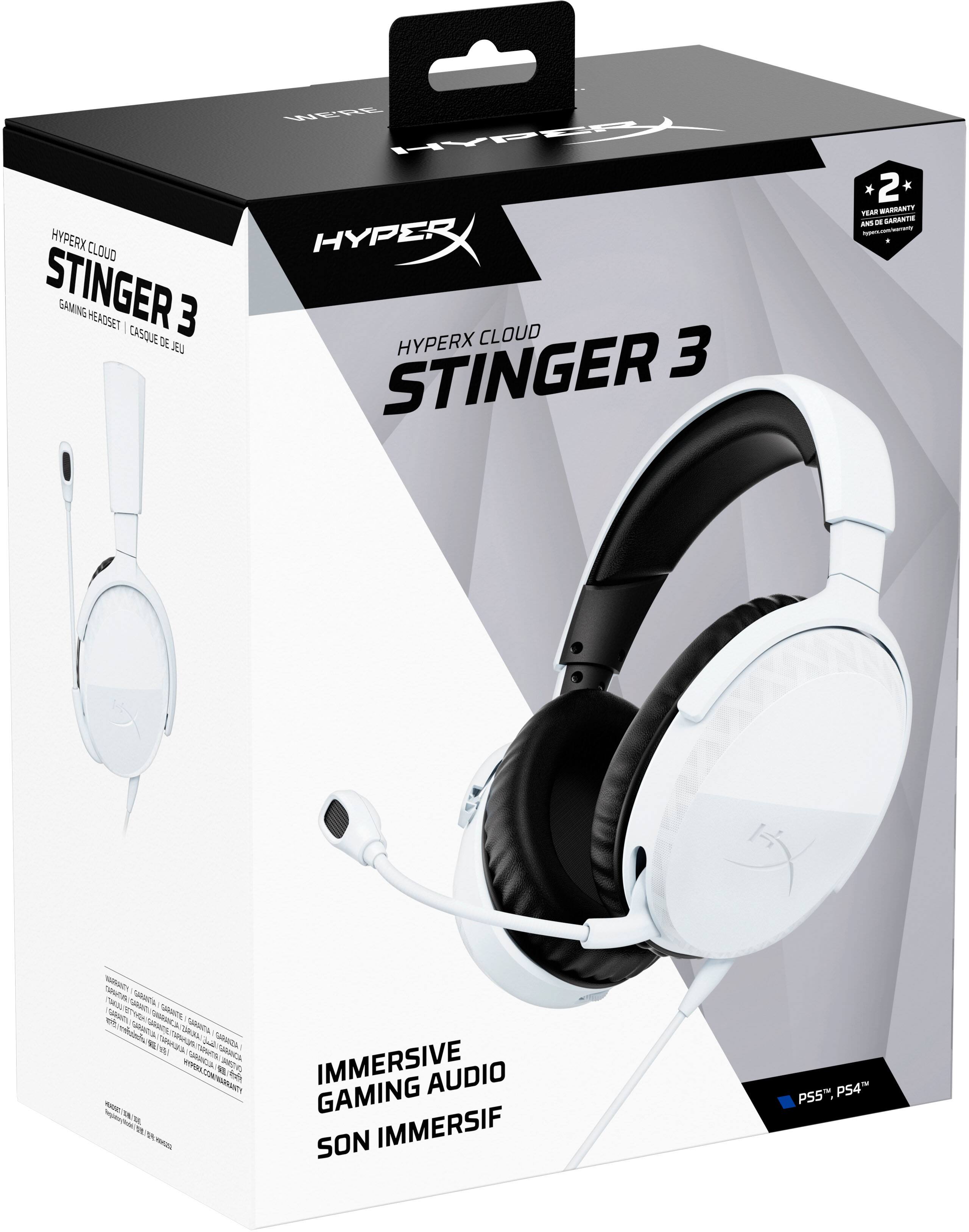 HYPERX CLOUD STINGER 3  
GAMING HEADSET | CASQUE DE JEU  

IMMERSIVE GAMING AUDIO  
SON IMMERSIF  

PS5™ PS4™  

2 YEAR WARRANTY  
2 ANS DE GARANTIE  

HYPERX CLOUD STINGER 3
