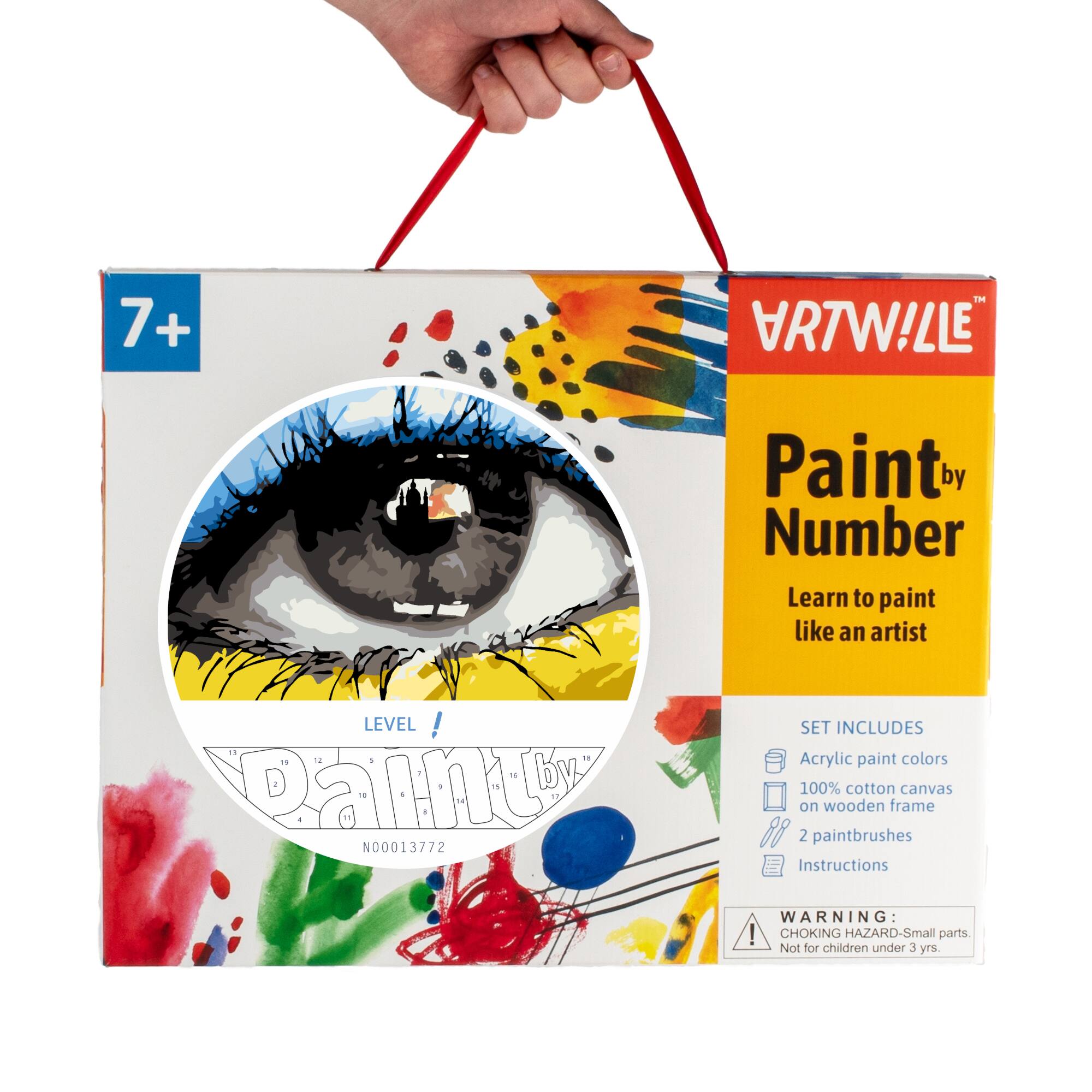 7+ Paint by Number Learn to paint like an artist LEVEL ! 1 -. Palnt N00013772 SET INCLUDES Acrylic paint colors 100% cotton canvas on wooden frame 88 2 paintbrushes Instructions WARNING: ! CHOKING HAZARD-Small parts. Not for children under 3 rs