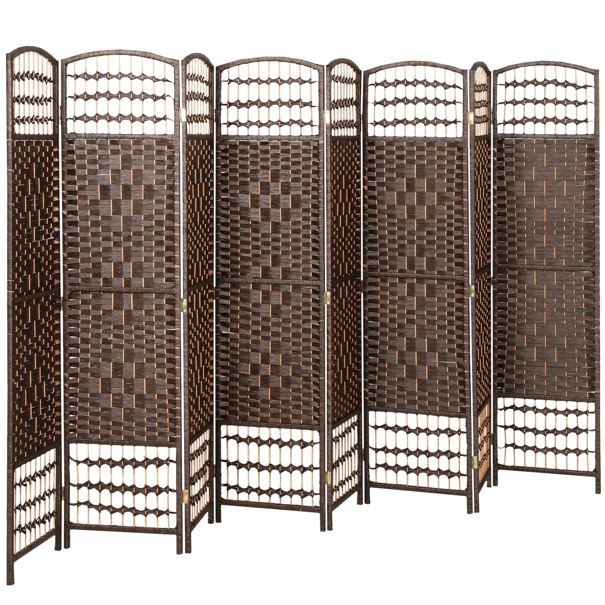 Homcom - 8 Panel Room Divider, Folding Privacy Screen, 5.6' Room Separator, Wave Fiber Freestanding Partition Wall Divider - Brown