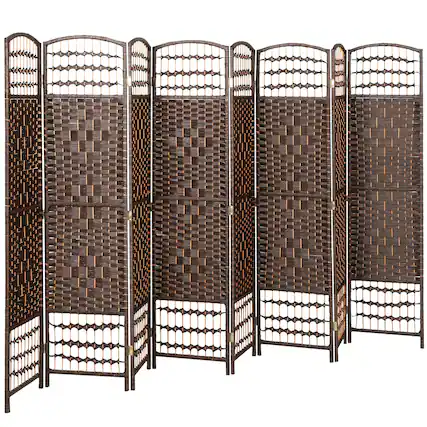 Front. Homcom - 8 Panel Room Divider, Folding Privacy Screen, 5.6' Room Separator, Wave Fiber Freestanding Partition Wall Divider, Brown - brown.