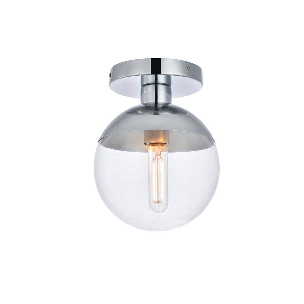 Alt View 2. Living District - Eclipse 1 Light Chrome Flush Mount With Clear Glass - Chrome And Clear.