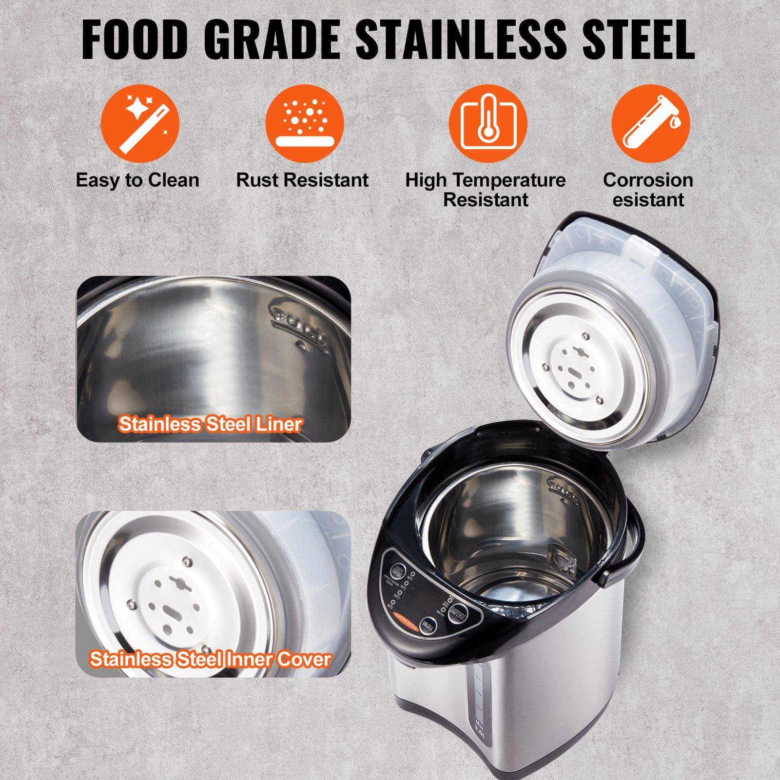 FOOD GRADE STAINLESS STEEL

- Easy to Clean
- Rust Resistant
- High Temperature Resistant
- Corrosion Resistant

Stainless Steel Liner

Stainless Steel Inner Cover
