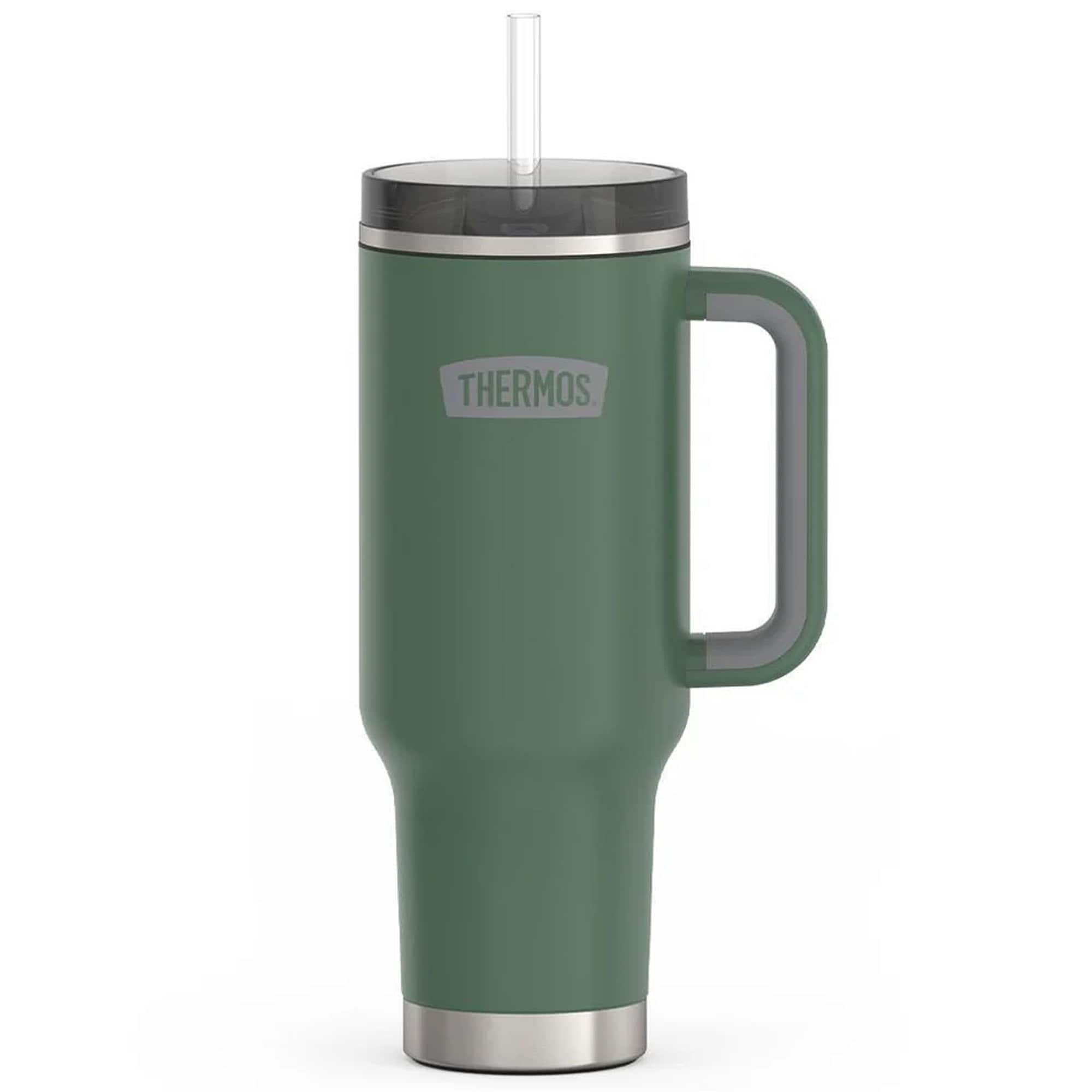 Front. Thermos - Thermos 40 oz Stainless Steel Cup Holder Mug w/ Straw - Alpine Green - Alpine Green.