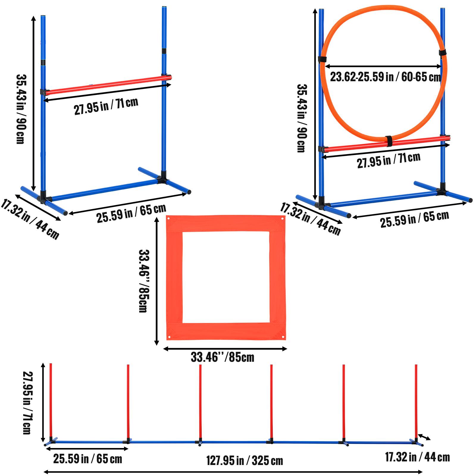 35.43in/90cm, 27.95in/71cm, 23.62-25.59in/60-65cm, 17.32in/44cm, 33.46"/85cm, 127.95in/325cm