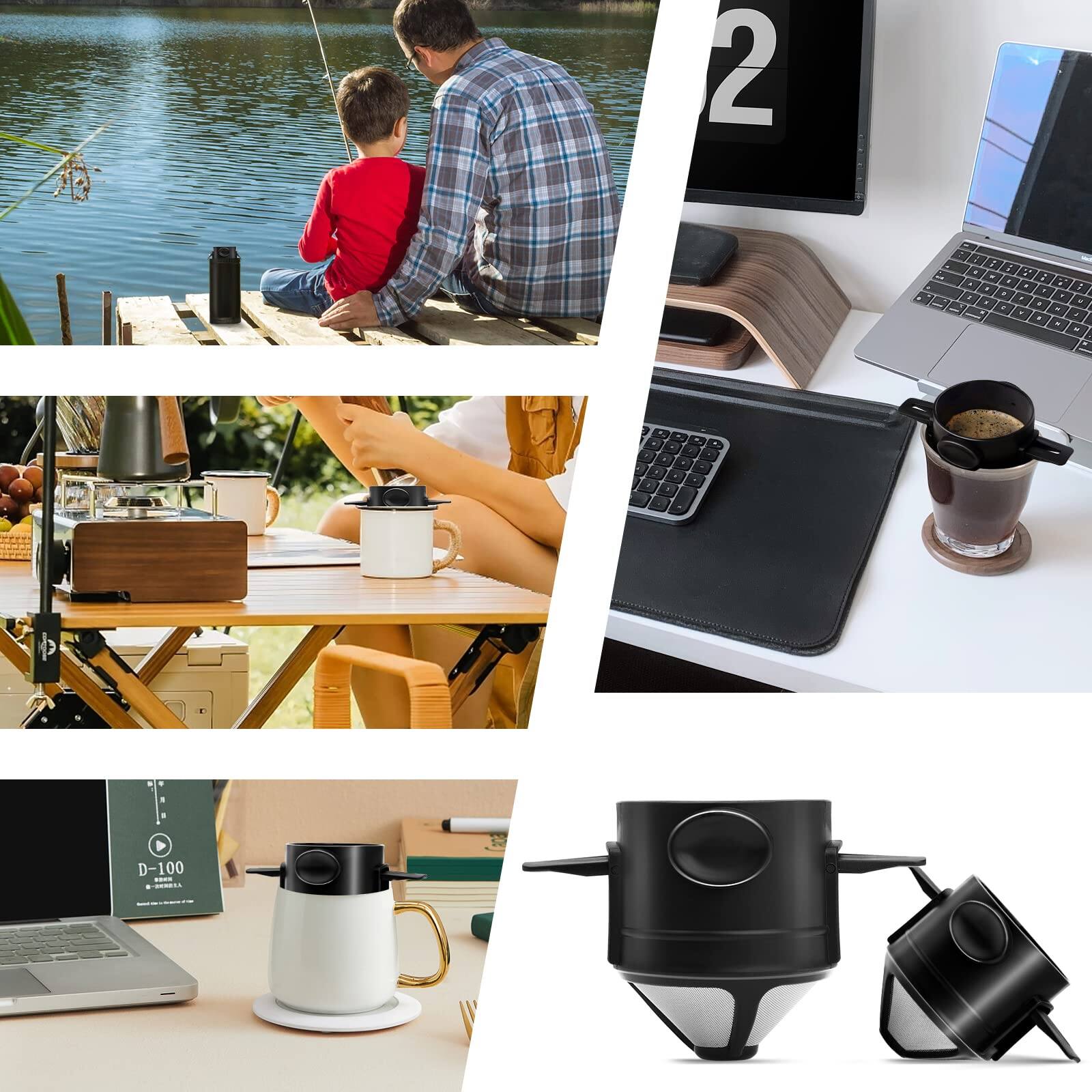 Alt View 3. Fabibe - Pour Over Coffee Dripper Reusable Stainless Steel Filters Easy To Clean Camping Filter Portable Collapsible Maker Pap... - Default.