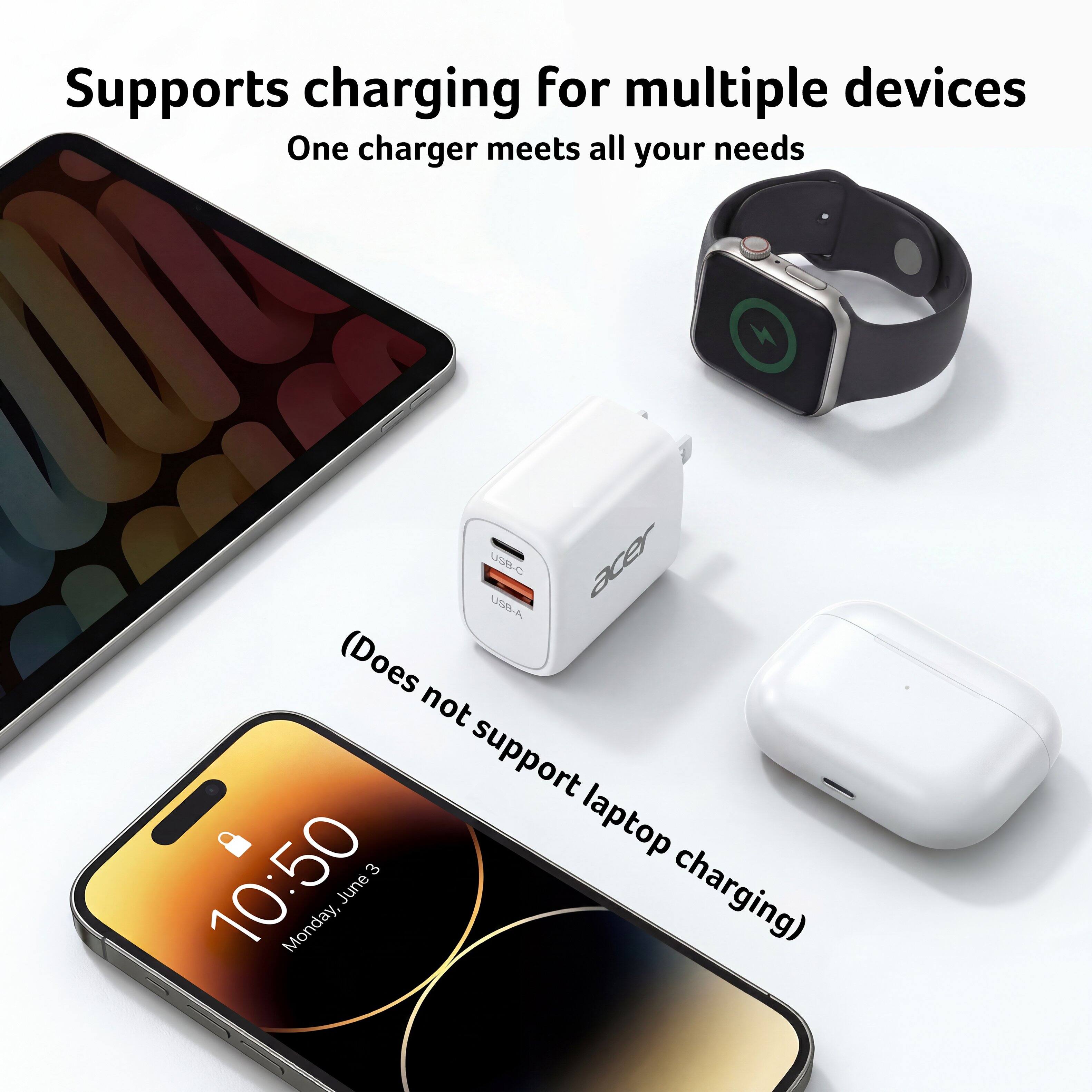 Supports charging for multiple devices  
One charger meets all your needs  
(Does not support laptop charging)