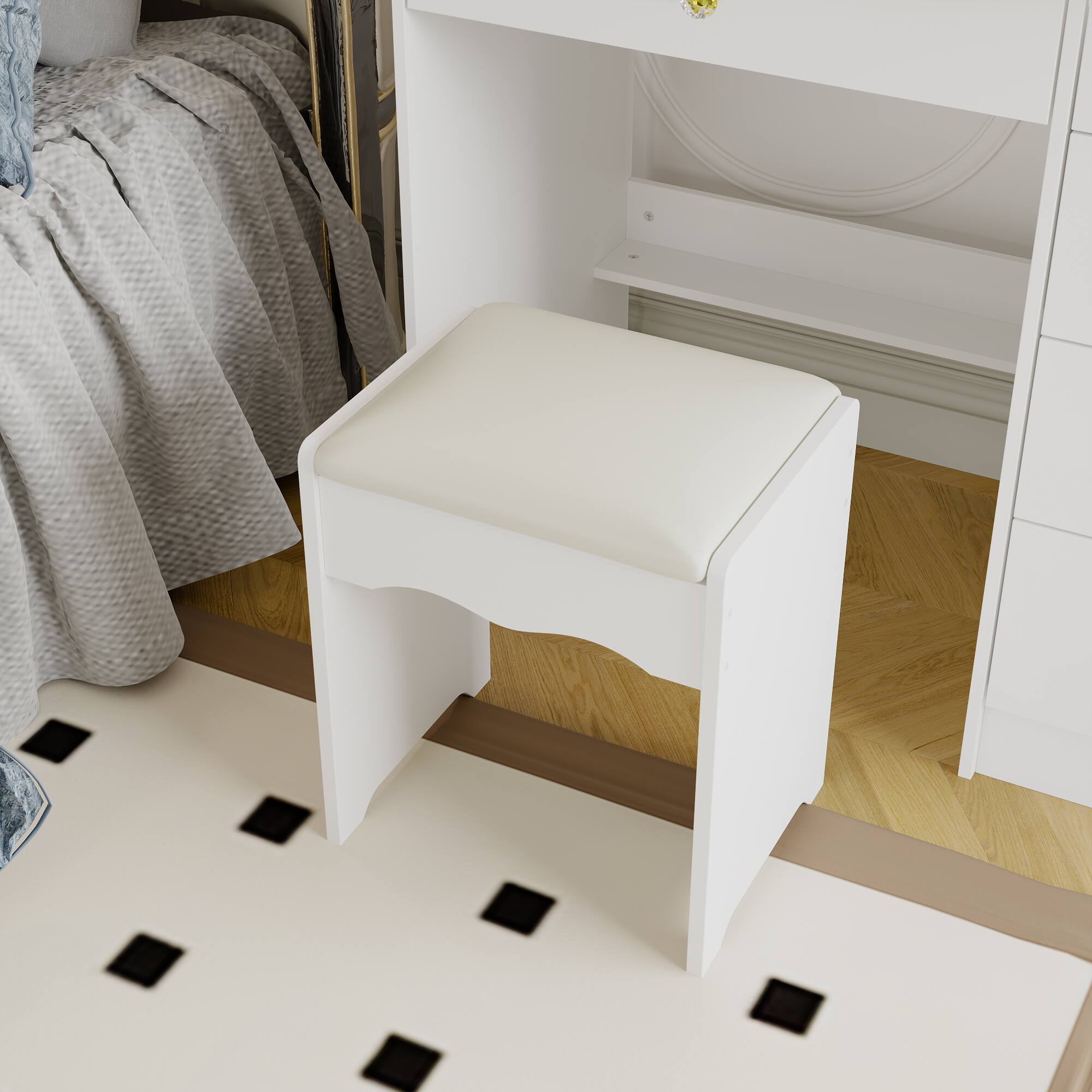 Alt View 8. Famapy - Vanity Set with 3-Color LED Mirror & Tempered Glass Top, Makeup Table with Stool and Ample Storage - White.