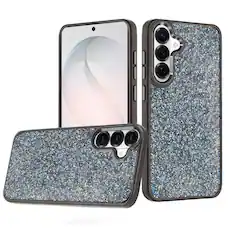 Front. Kitcheniva - Full Crystal Bling Metallic Button Case With Tempered Glass For Samsung S26 FE Black - Black.