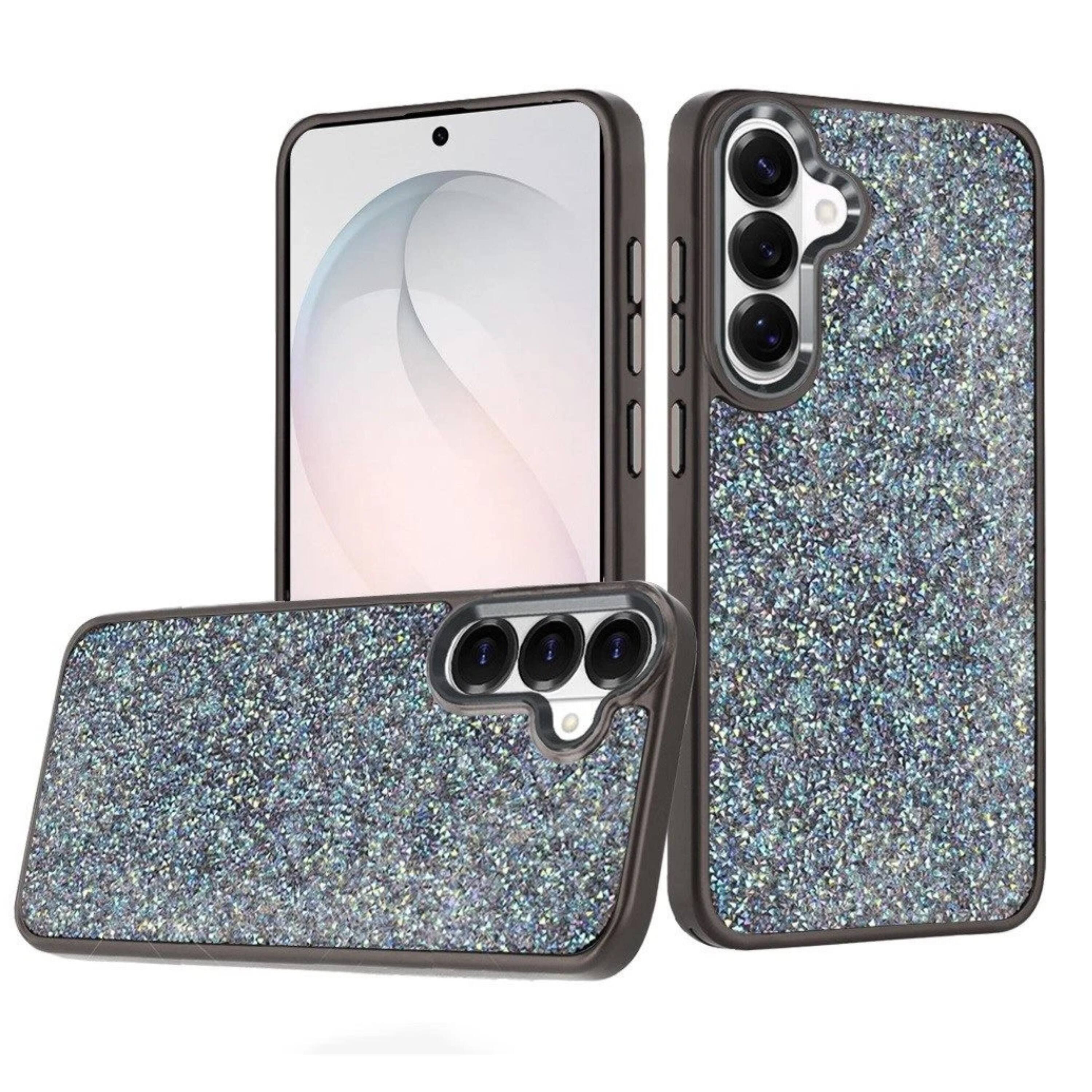 Front. Kitcheniva - Full Crystal Bling Metallic Button Case With Tempered Glass For Samsung S26 FE Black - Black.