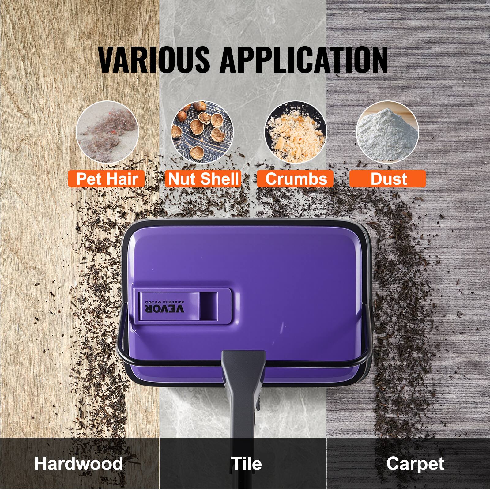 VARIOUS APPLICATION

Pet Hair
Nut Shell
Crumbs
Dust

Hardwood
Tile
Carpet