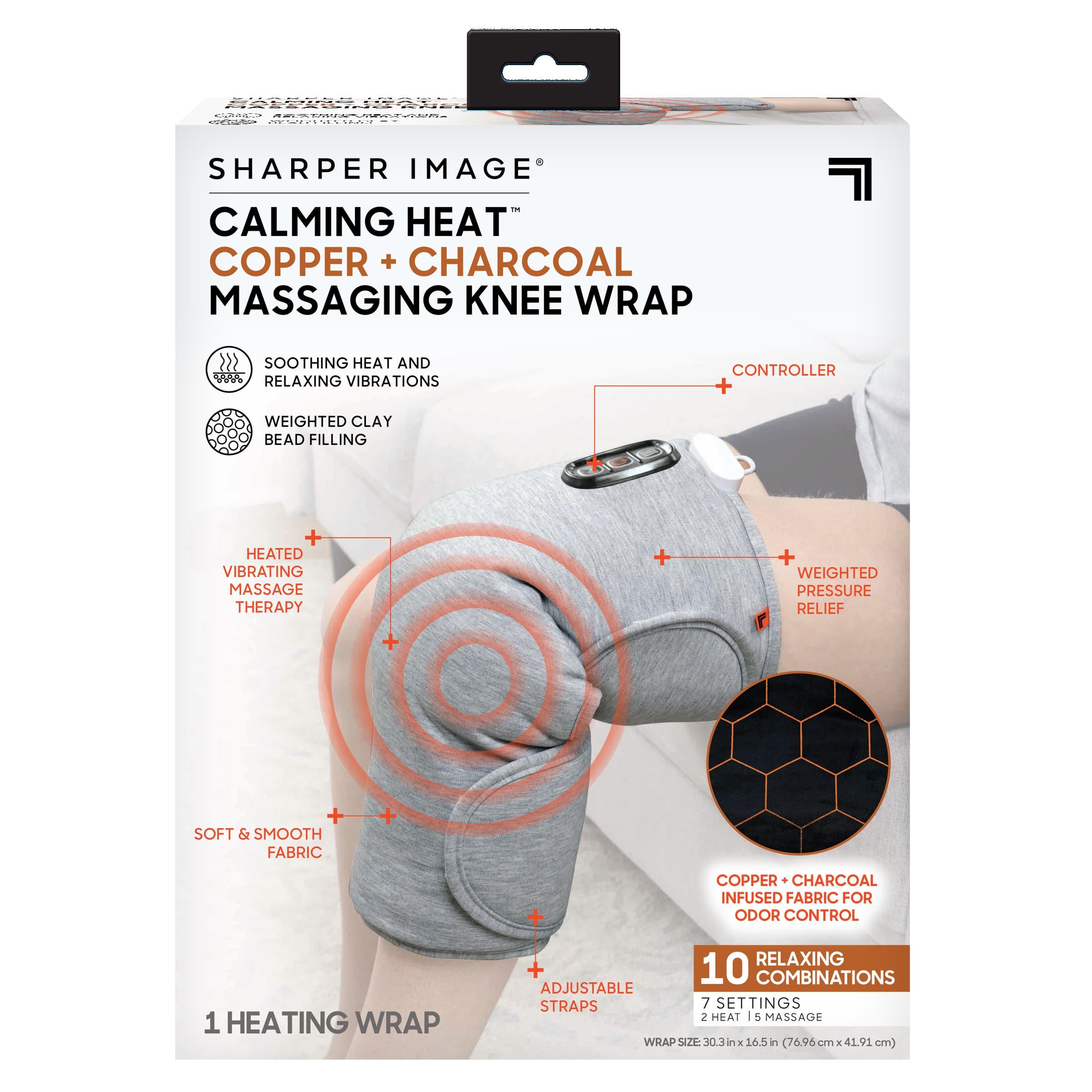 Calming Heat Charcoal + Copper Infused Massaging Knee Wrap Gray