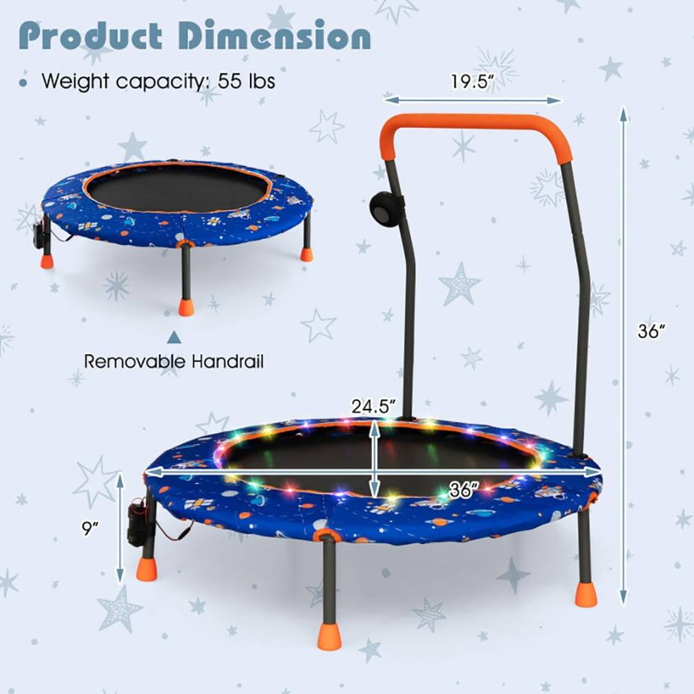 Product Dimension  
- Weight capacity: 55 lbs  
- Removable Handrail  
  - 19.5"  
  - 36"  
  - 24.5"  
  - 36"  
  - 9"