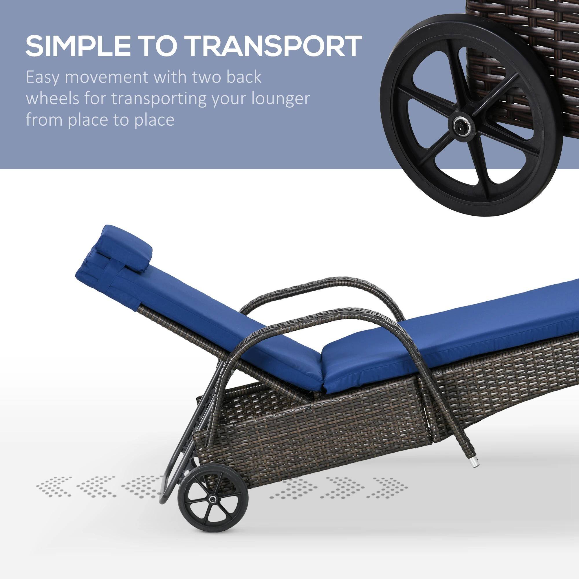 SIMPLE TO TRANSPORT
Easy movement with two back wheels for transporting your lounger from place to place