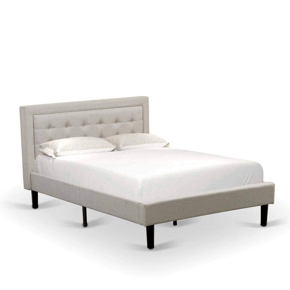 Alt View 1. East West Furniture - East West Furniture FNF-08-F Platform Full Size Bed - Mist Beige Linen Fabric Upholestered Bed Headboard with Button - Mist Beige.