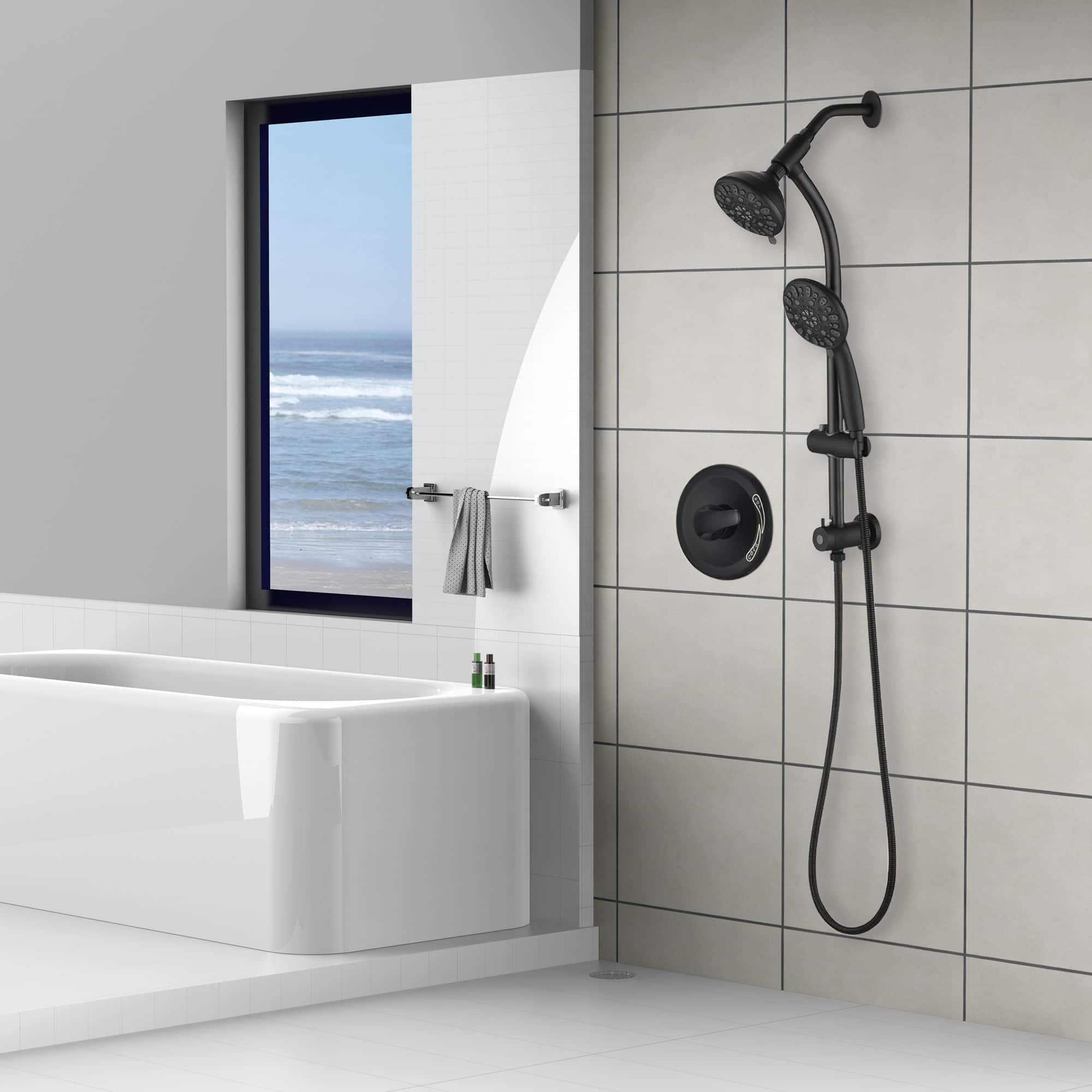 Akoasm - 7-Spray Dual Shower System Kit: Adjustable Rainfall & Handheld with Pause & 48 Settings, Complete Set - Matte Black
