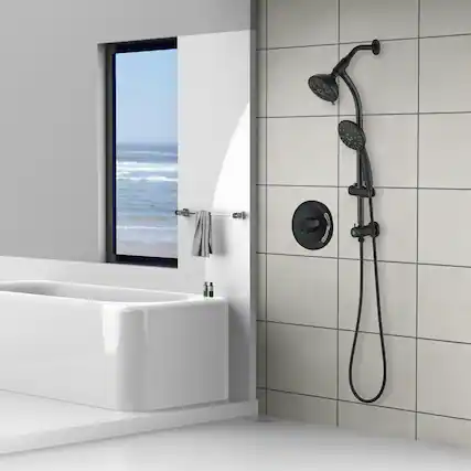 Front. Akoasm - 7-Spray Dual Shower System Kit: Adjustable Rainfall & Handheld with Pause & 48 Settings, Complete Set-Matte Black - Matte Black.