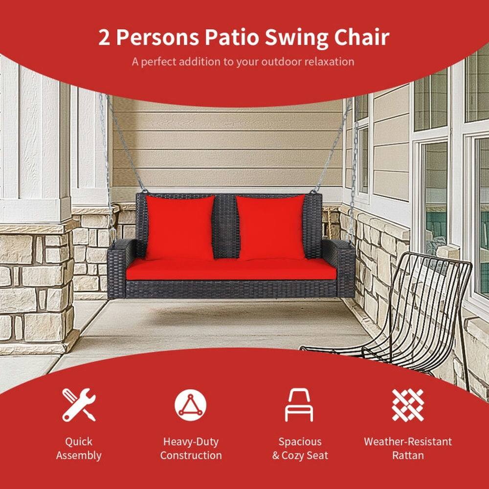 2 Persons Patio Swing Chair  
A perfect addition to your outdoor relaxation  

- Quick Assembly  
- Heavy-Duty Construction  
- Spacious & Cozy Seat  
- Weather-Resistant Rattan