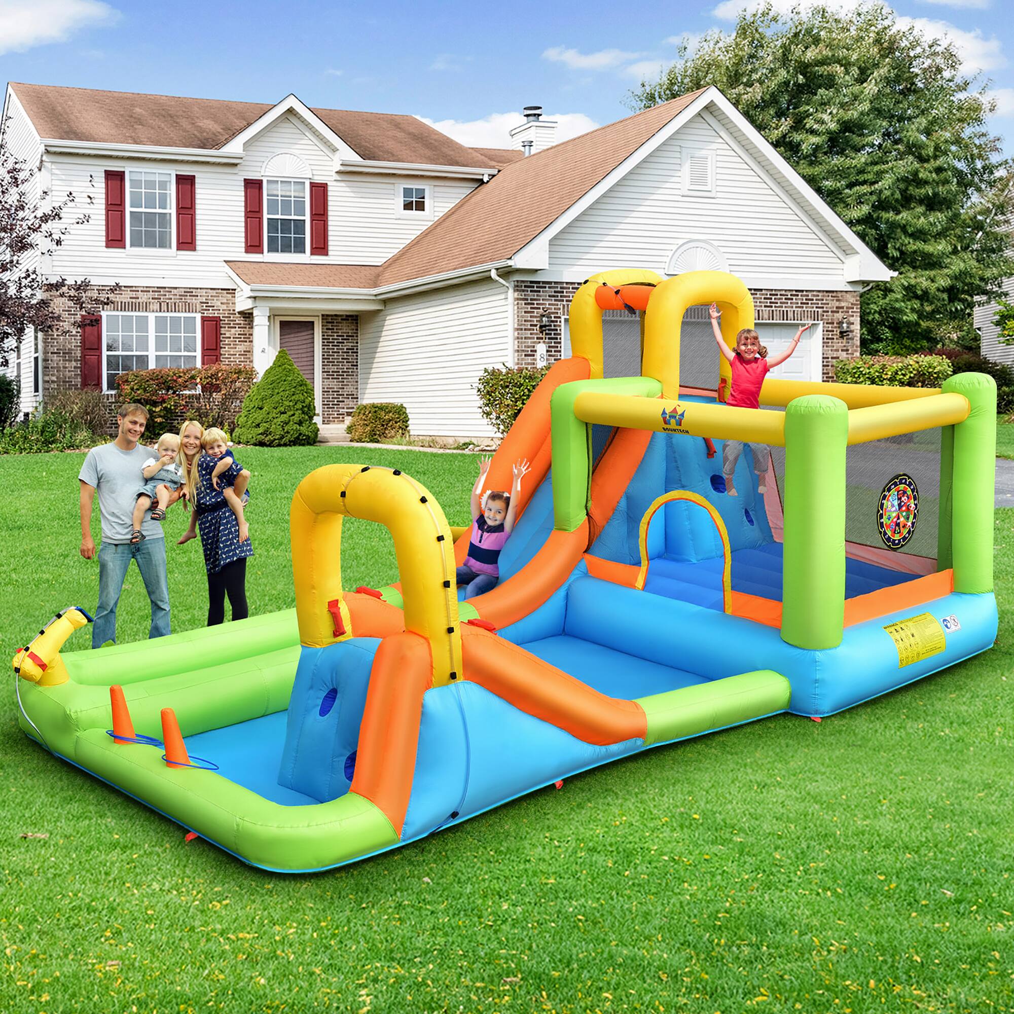Alt View 3. Costway - Costway Inflatable Water Slide Park Bounce House Splash Pool with 950W Blower - Multicolor.