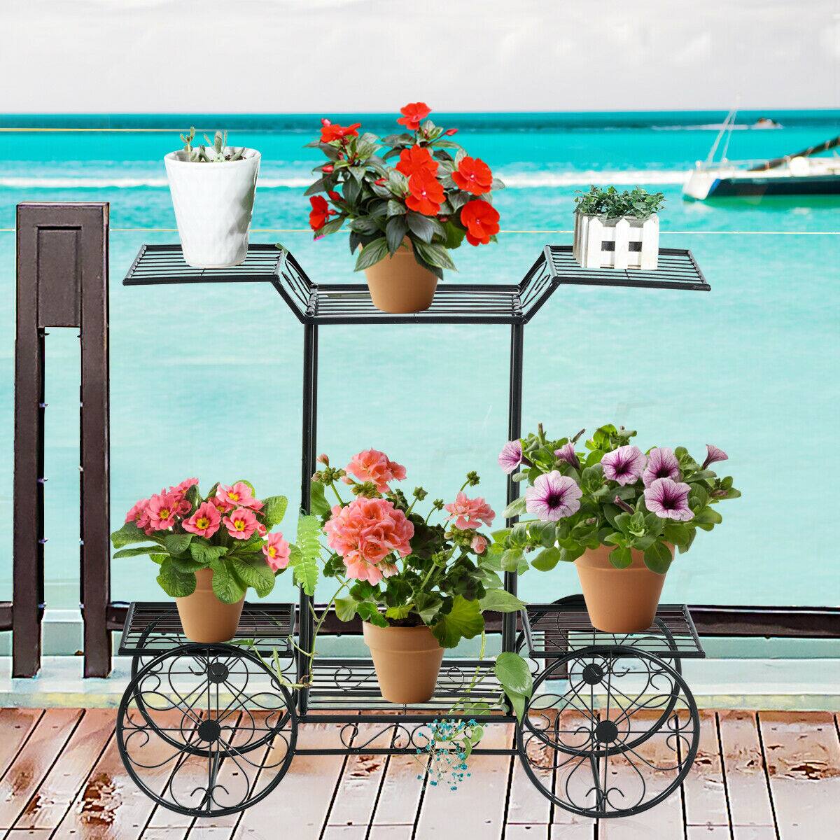 Alt View 3. Gymax - Gymax 6-Tier Garden Cart Stand Flower Rack Display Decor Flower Pot Plant Holder - Black.