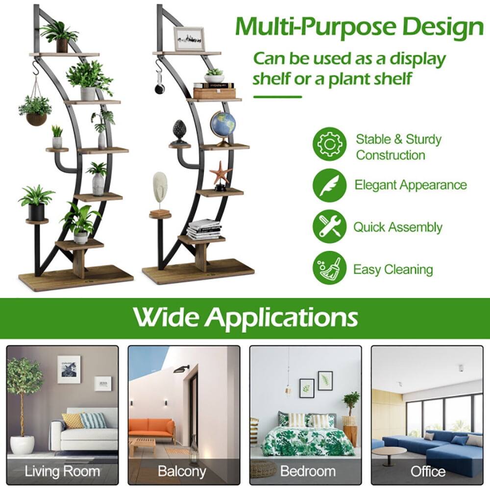 Multi-Purpose Design  
Can be used as a display shelf or a plant shelf  

Stable & Sturdy Construction  
Elegant Appearance  
Quick Assembly  
Easy Cleaning  

Wide Applications  
Living Room  
Balcony  
Bedroom  
Office