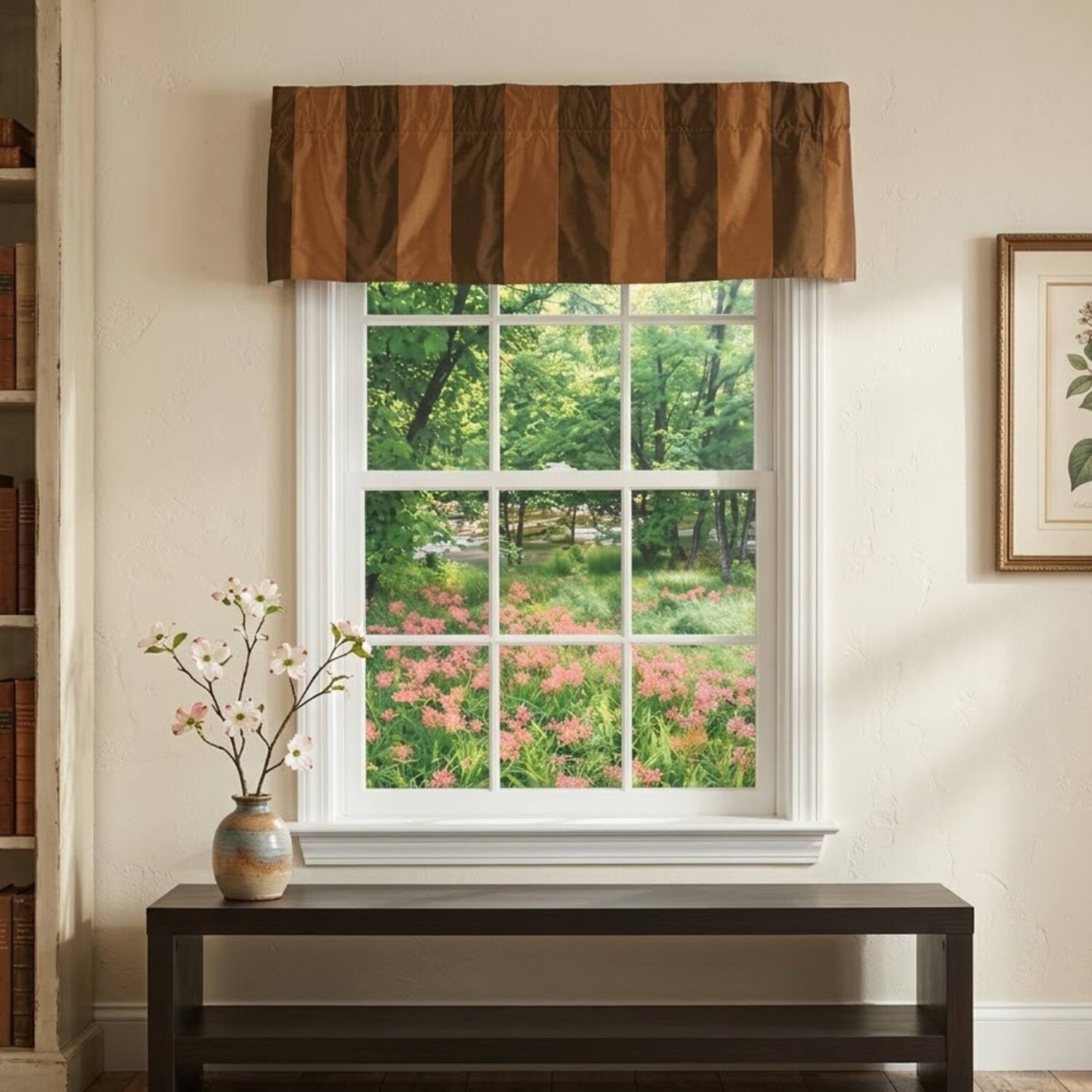 Angle. RLF Home - RLF Home Pascal Stripe Tailored Window Valance 100% Cotton Lined Rod Pocket 50" x 17" Brown - Brown.
