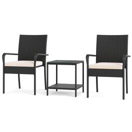Boyel Living - 3 Piece Patio Furniture Set with Seat Cushions and Tempered Glass 35-in L x 23-in W x 22.5-in H - Black