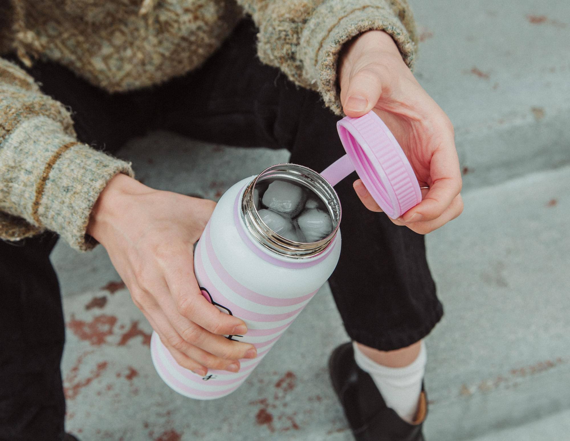 Alt View 4. Silver Buffalo - Sanrio Hello Kitty Pink Stainless Steel Water Bottle | Holds 42 Ounces - Pink.