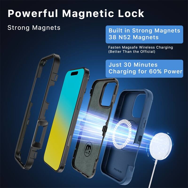 Powerful Magnetic Lock, Strong Magnets, Built in Strong Magnets, 38 N52 Magnets, Fasten Magsafe Wireless Charging (Better Than the Official), Just 30 Minutes Charging for 60% Power