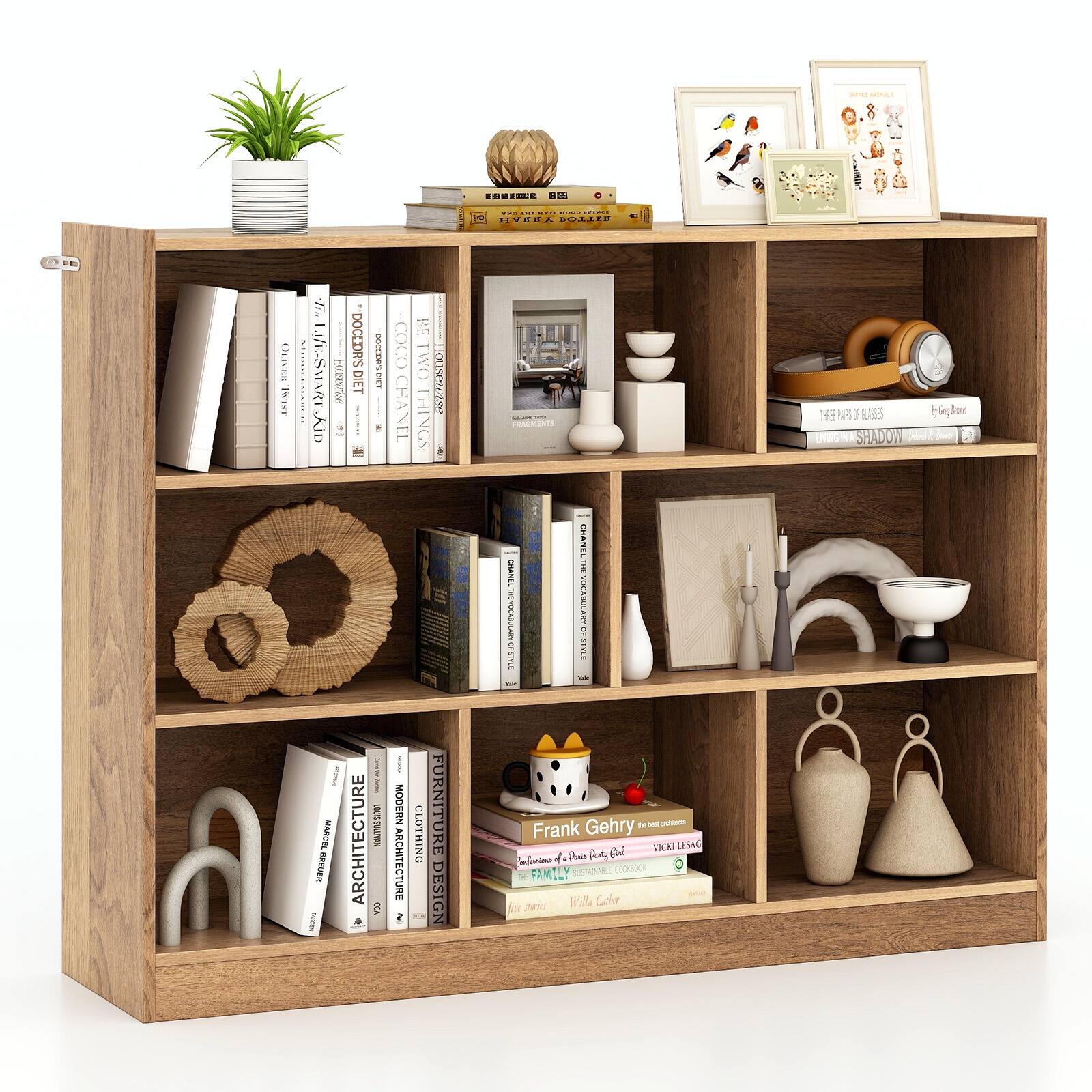 Ecooso - 3-Tier Open Bookcase 8-Cube Floor Standing Storage Shelves - Natural
