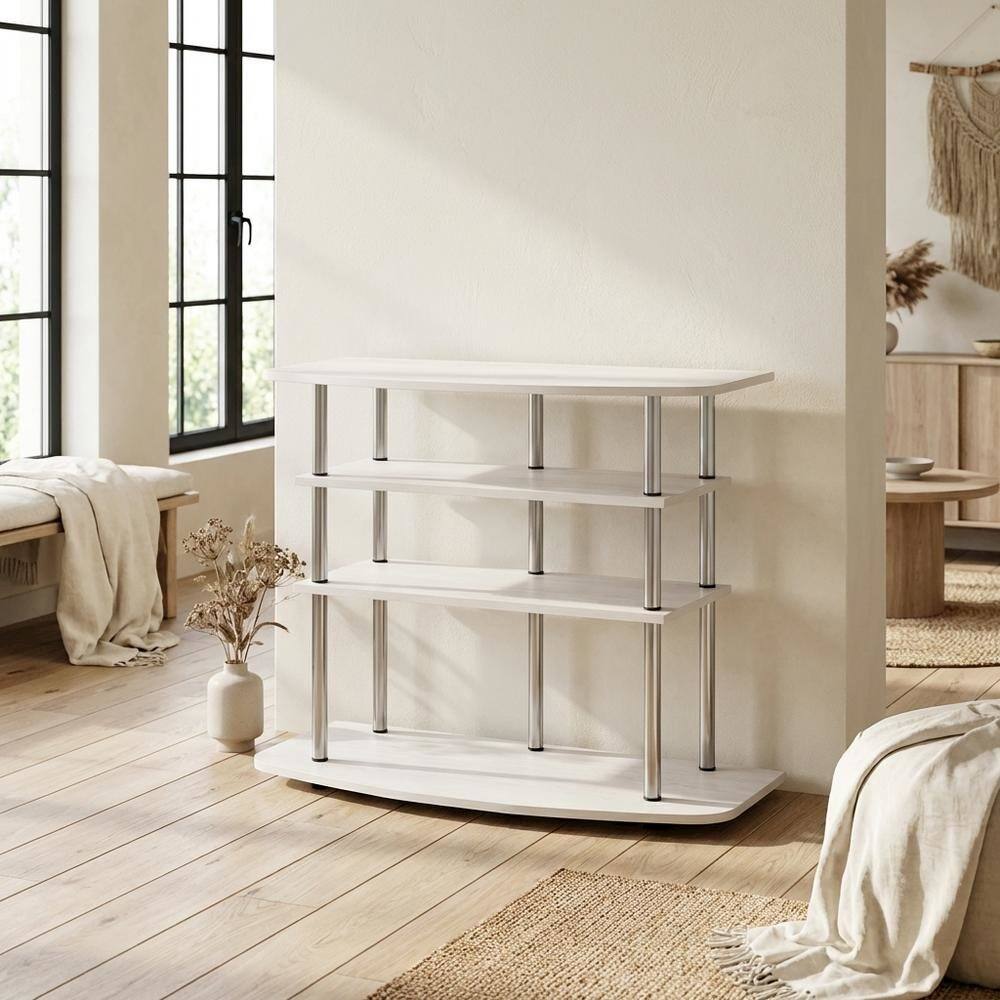 Alt View 2. FurniFact - White Oak 4-Tier TV Stand with Wood Store Display for up to 46-inch Screens - White.