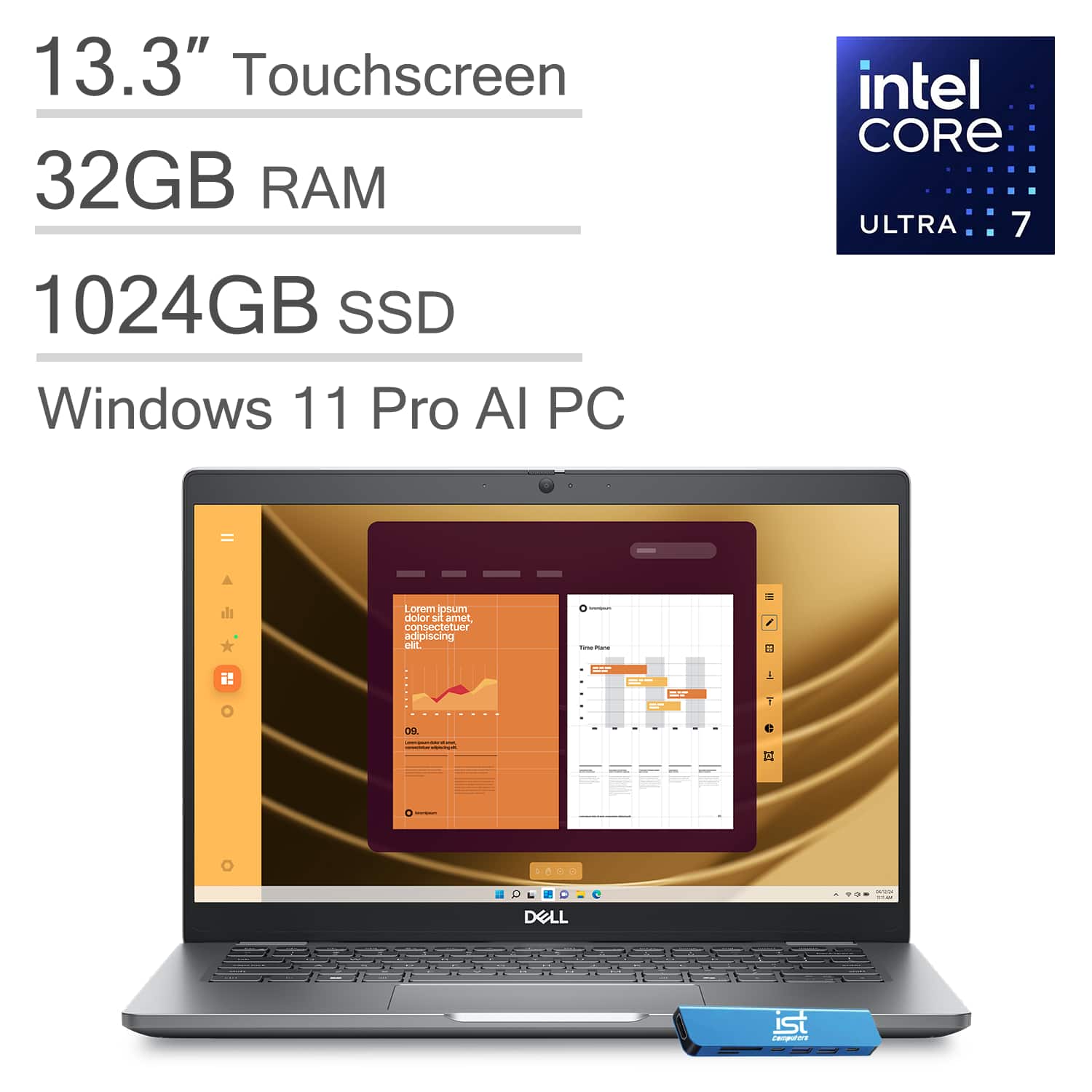 Dell - Latitude 5350 Laptop - 13.3" FHD Touchscreen Business AI PC - Intel Core Ultra7 with 32GB RAM - 1TB SSD - Win11Pro - Gray