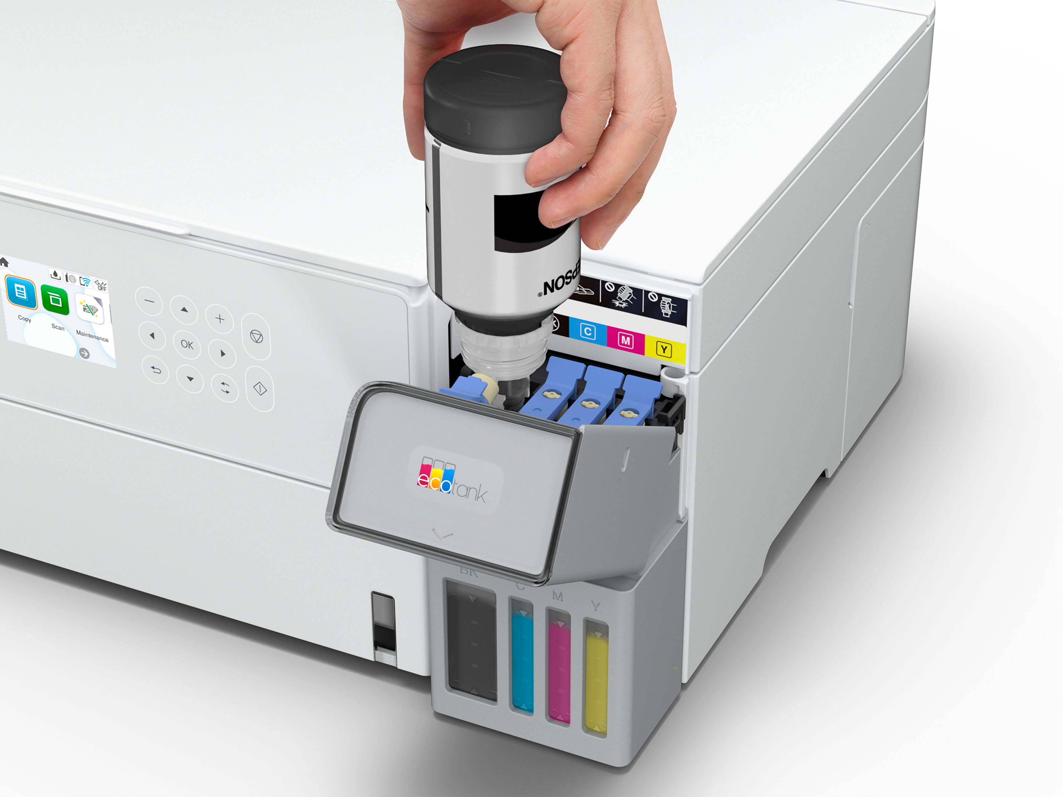 The text on the image reads: "OK + NOS C M Y tank 78 C M Y". It is unclear what the context of this text is, but it appears to be related to the image of a person opening a machine with a tank.