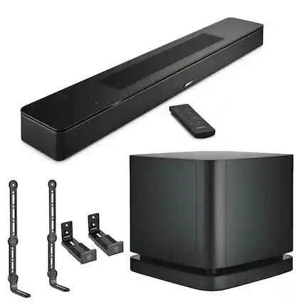 Front. Bose - Bose Smart Soundbar 600, Black with Bass Module 500 + Universal Soundbar Mount & Wall Mount.
