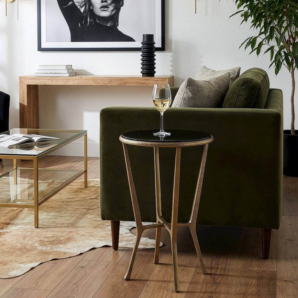 Alt View 4. Butler Specialty - Ivy 15.5 in. W Round Metal & Granite Side Table - Black,Antique Gold.