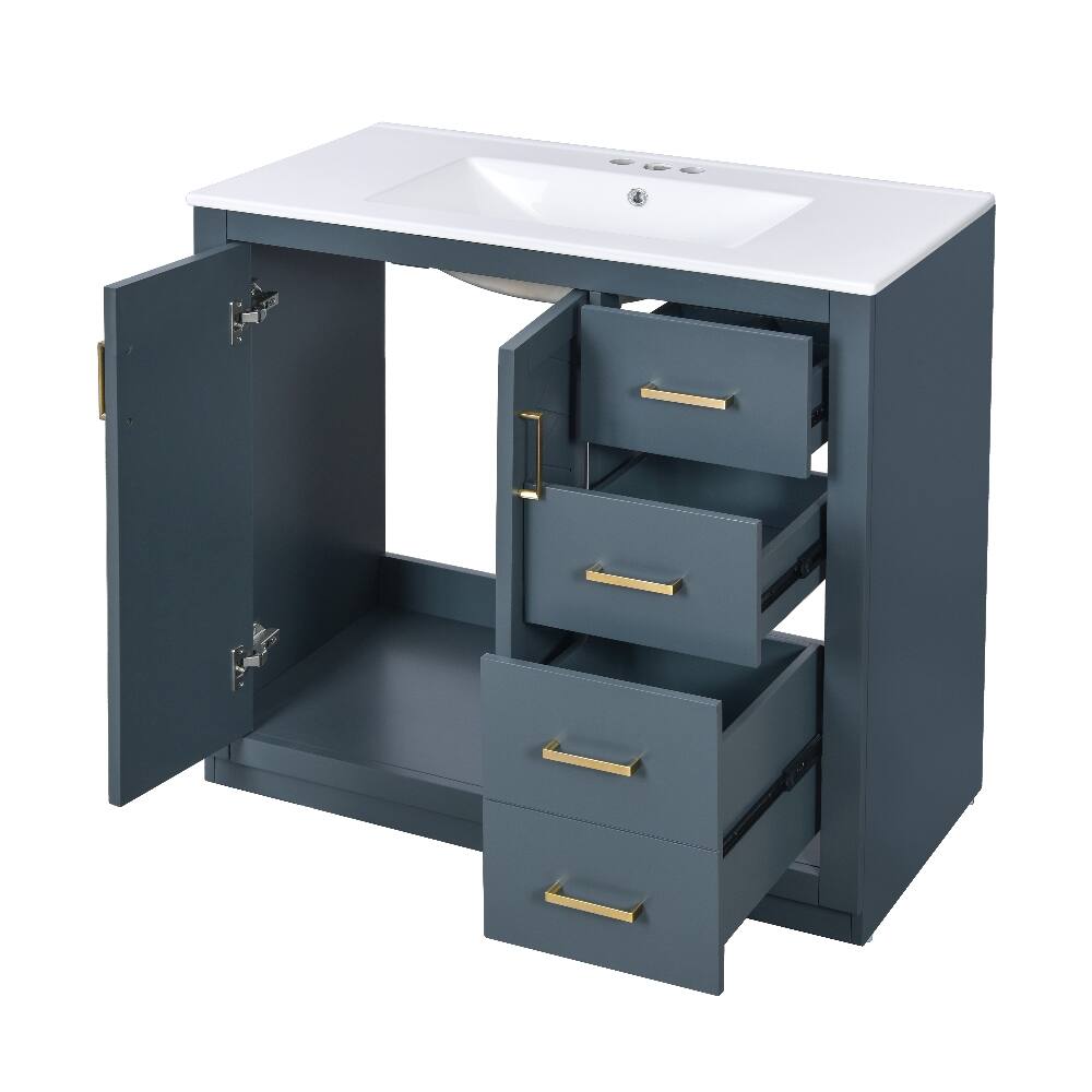 Alt View 9. Loheer - Loheer 36 inch Bathroom Vanity with Sink Solid Wood Frame Blue - Blue.