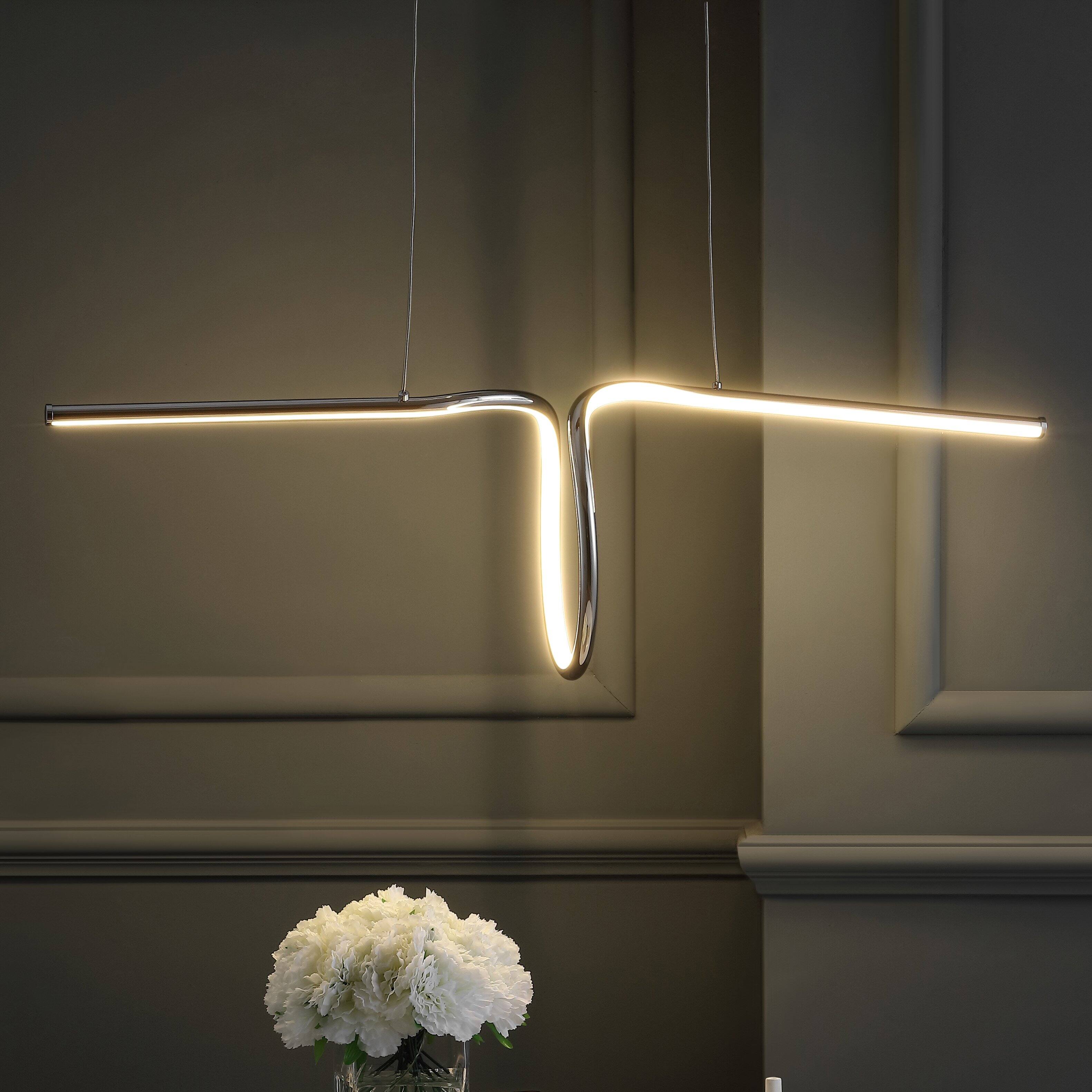 Alt View 1. Jonathan Y - Ali 34.5" Dimmable Adjustable Integrated LED Metal Linear Pendant, Chrome - Chrome.