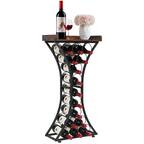 Front. VEVOR - 15 Bottle Wine Rack,Iron Freestanding Floor Wine Holder, Mini Bar Stand Liquor Cabinet with Wood Tabletop, For Home Bar - Black.