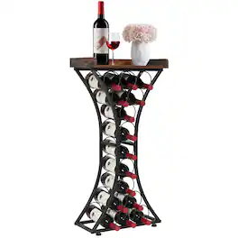VEVOR - 15 Bottle Wine Rack,Iron Freestanding Floor Wine Holder, Mini Bar Stand Liquor Cabinet with Wood Tabletop, For Home Bar - Black