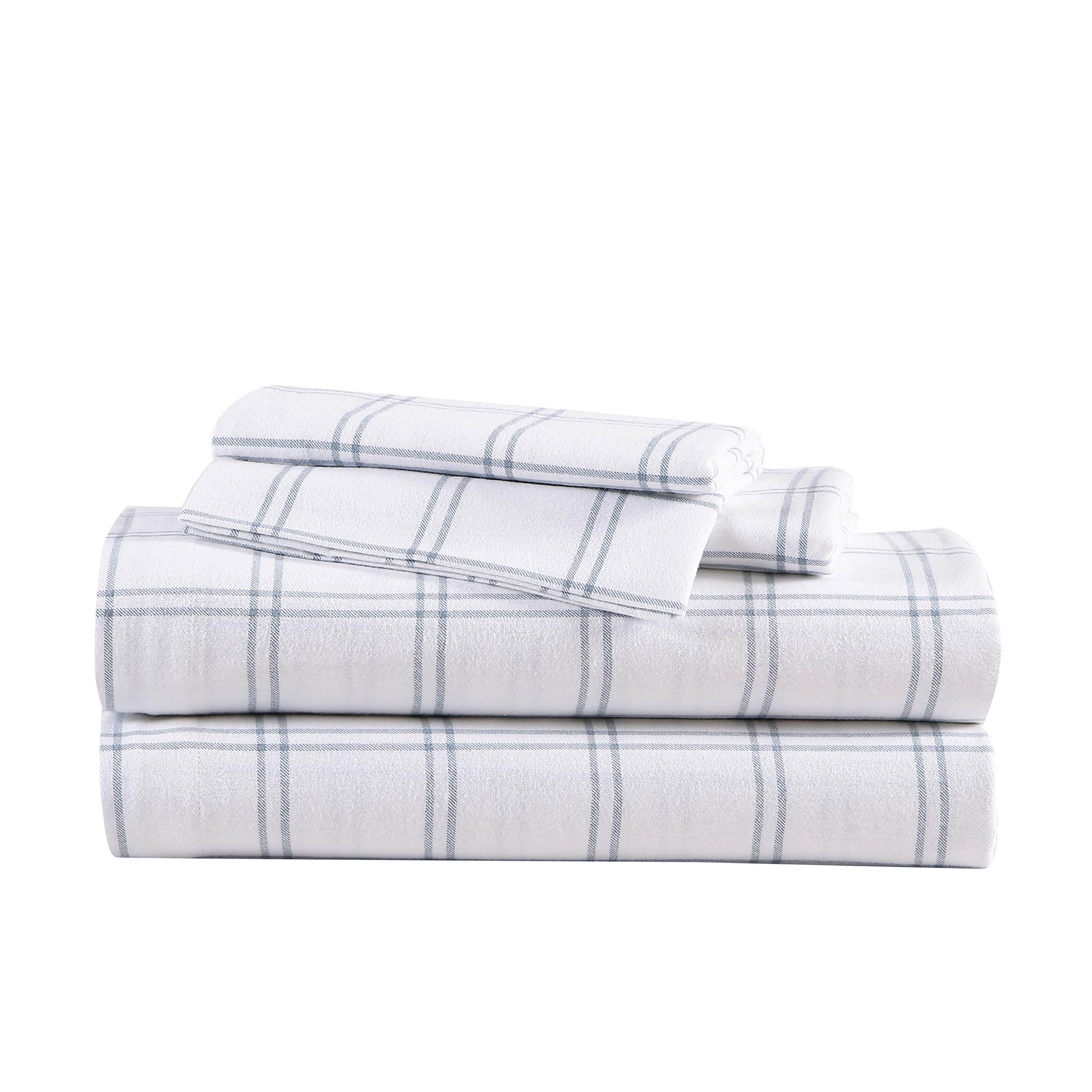 NICHOLAS KLEIN - Full Sheets Cotton Flannel Bedding Set Brushed For Extra Softness Cozy Home Decor edgewood Plaid Full - Westridge Plaid Navy/White Queen