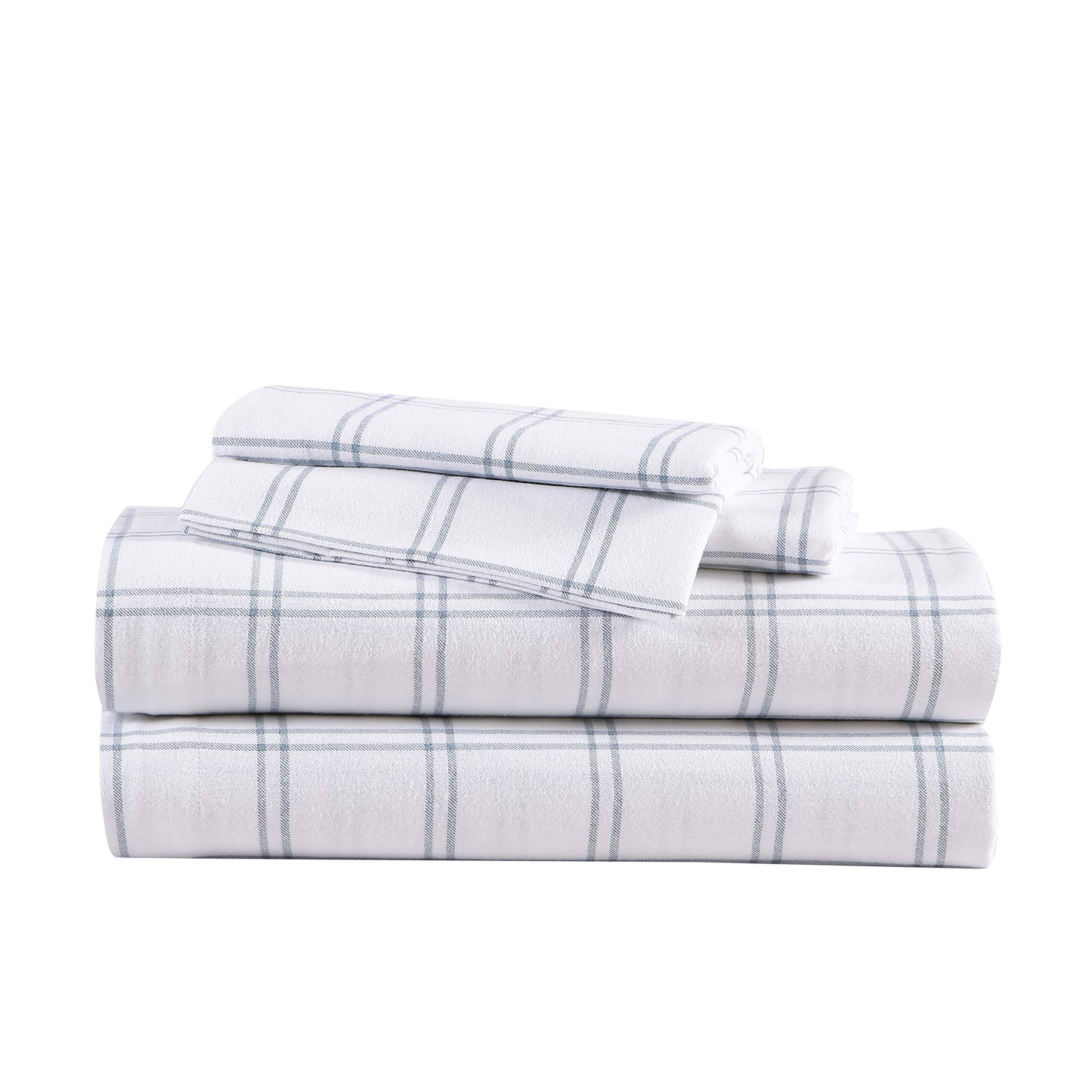 Front. NICHOLAS KLEIN - - Full Sheets Cotton Flannel Bedding Set Brushed For Extra Softness Cozy Home Decor edgewood Plaid Full - Westridge Plaid Navy/White Queen.