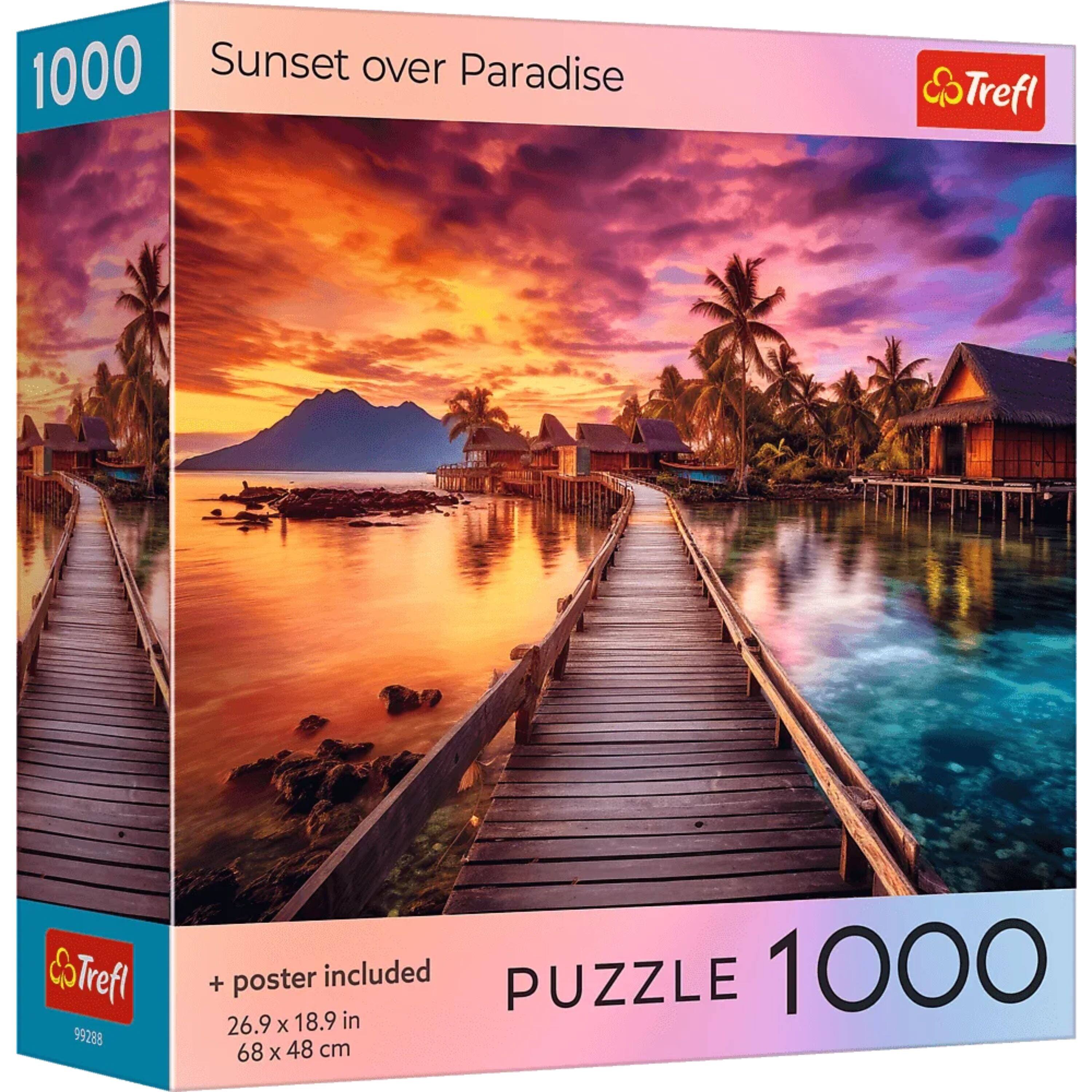 1000 Sunset over Paradise  
Trefl  
99288  

+ poster included  
26.9 x 18.9 in  
68 x 48 cm  

PUZZLE 1000
