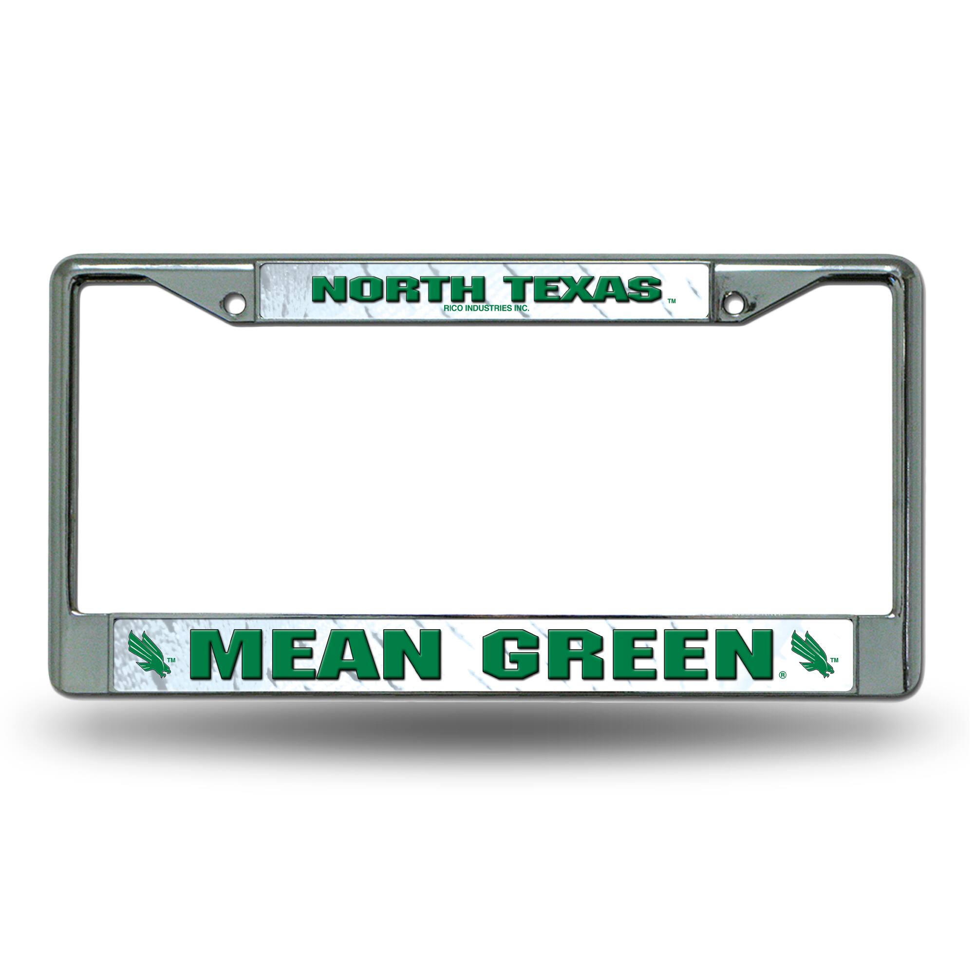 North Texas Mean Green - 12" x 6" Standard Size - Chrome Metal License Plate Frame
