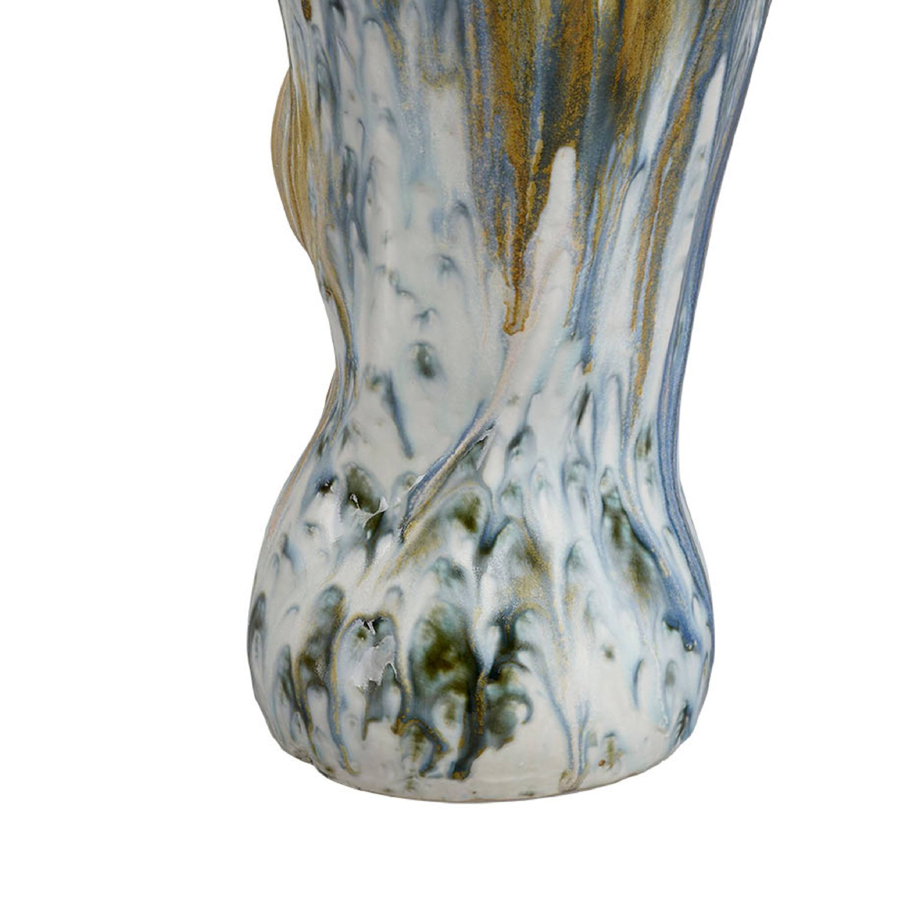 Back. Manhattan Lane - Tery Decorative Vase, 16 Inch Glossy Ocean  Ceramic, Wavy Fishtail - Blue, White.