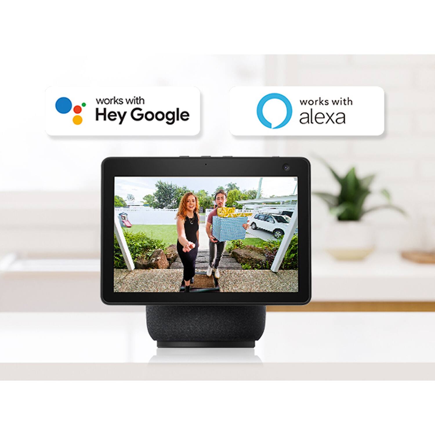 works with Hey Google  
works with alexa