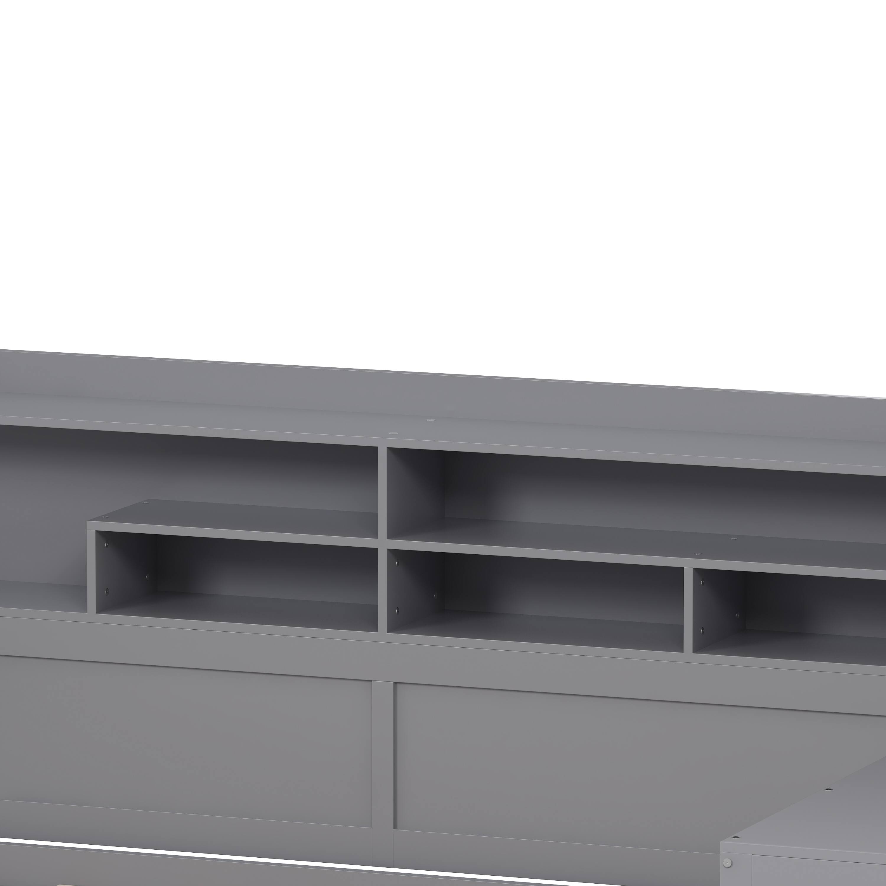 Alt View 6. Tiramisubest - Wooden Full Size Daybed with Storage Shelves, Multi-functional Bed with Twin Size Trundle Bed and  Study Desk,Gray - Gray.