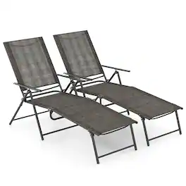 Gymax - 2PCS Folding Chaise Lounge Chairs w/ 6-Level Backrest Reclining Chairs Patio - Tan