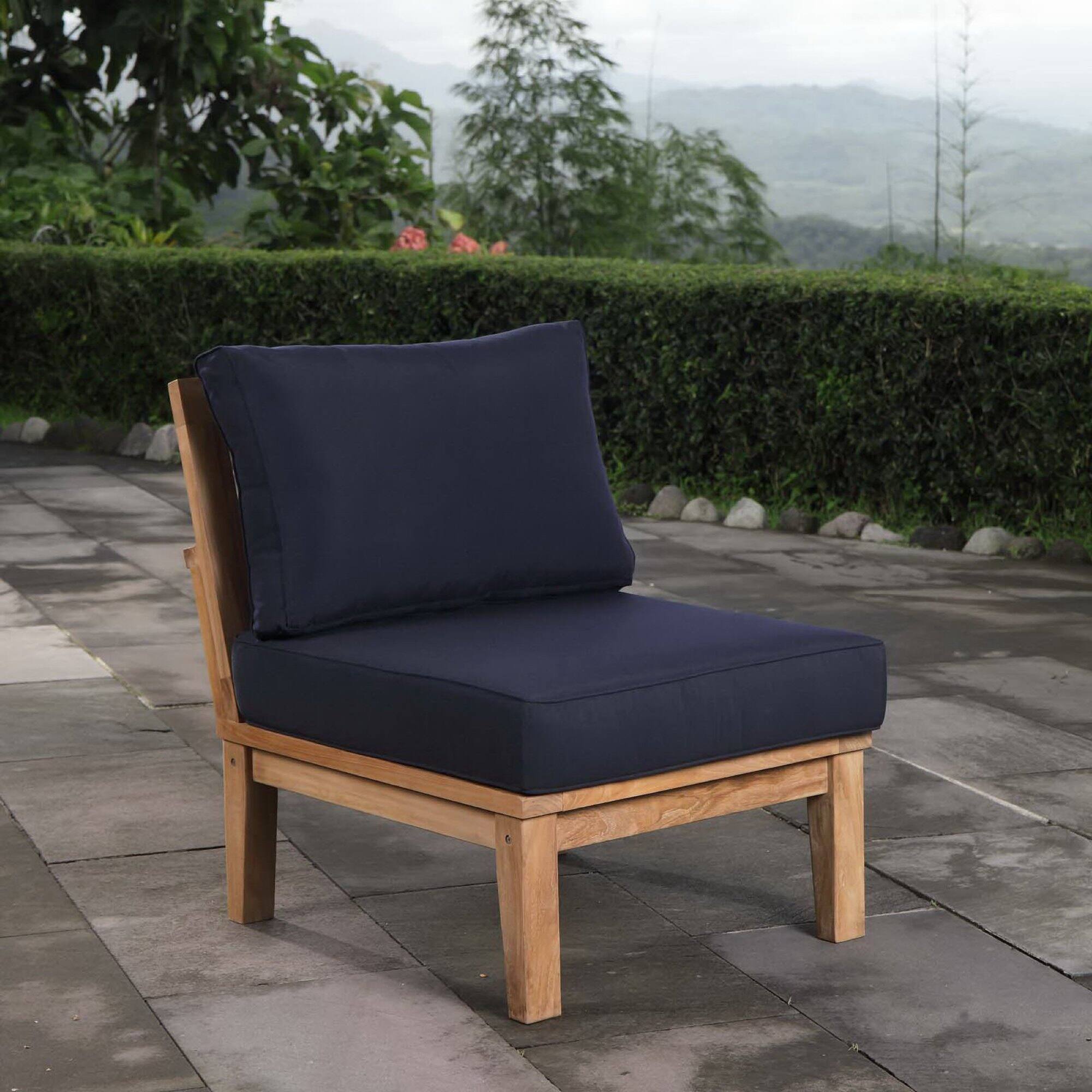 Back. Modway - Marina Armless Outdoor Patio Teak Sofa by Modway - Natural Navy.