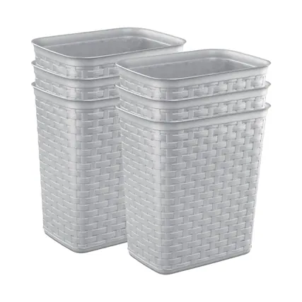 Front. Sterilite - Sterilite 3.4 Gallon/13 Liter Decorative Weave Wastebasket, Cement (6 Pack) - Cement.